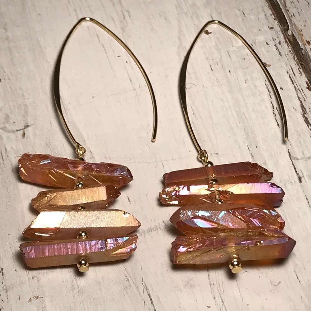 Shimmery quartz Crystal healing Rainbow gold drops